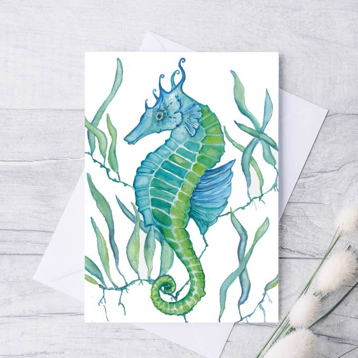 Tarjeta de felicitación de caballito de mar verde para venta al por mayor de Cloud Cottage Creative Company