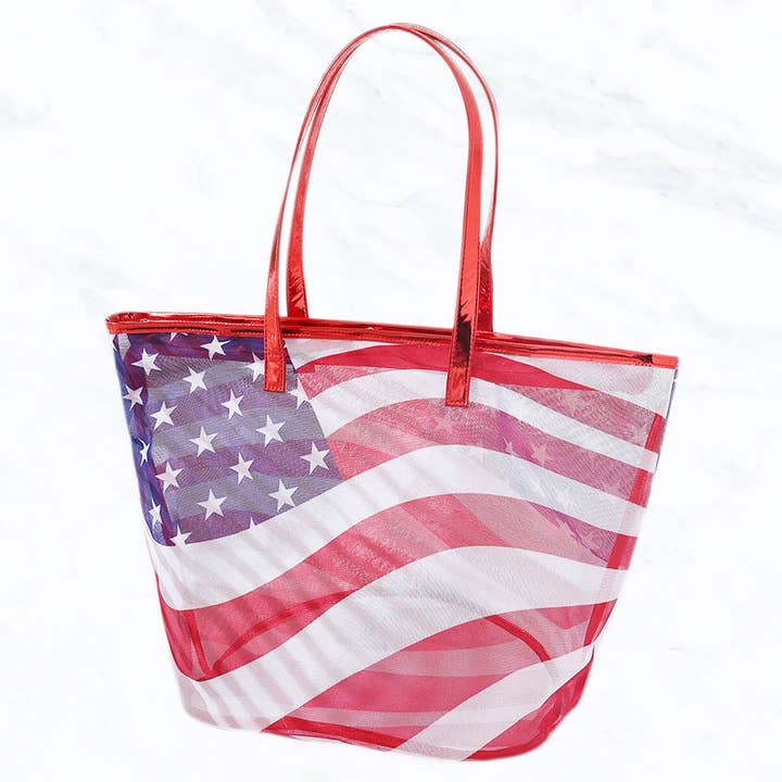 Suzie Q USA - Wholesale Tote Bag - Women's - Transparent American Flag Tote Bag