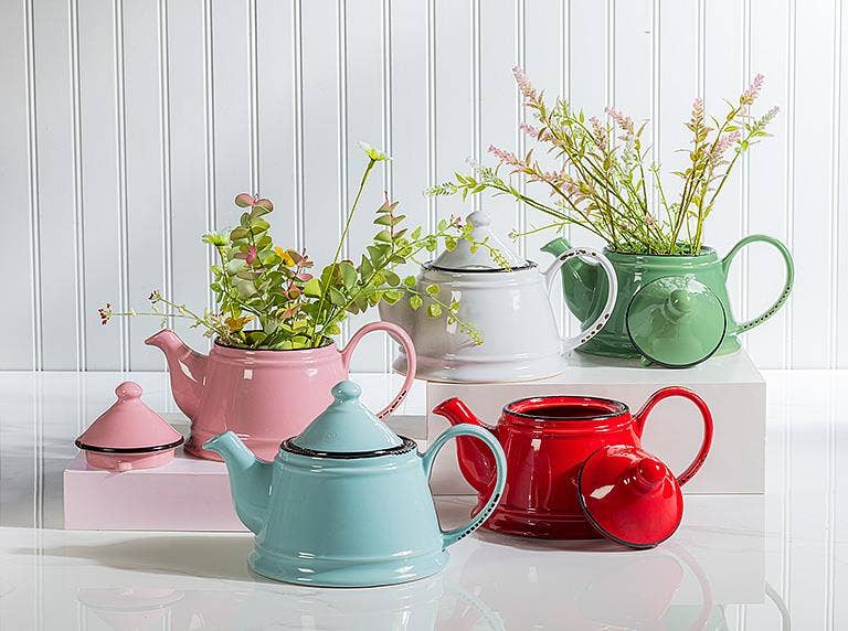 Abbott - Wholesale Tea Pot - Enamel Look Teapot, 9"L (32oz) - 10456