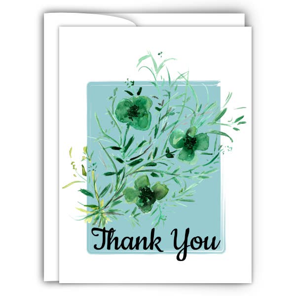 Carte de remerciement Fleurs Vertes pour la vente par Katomun