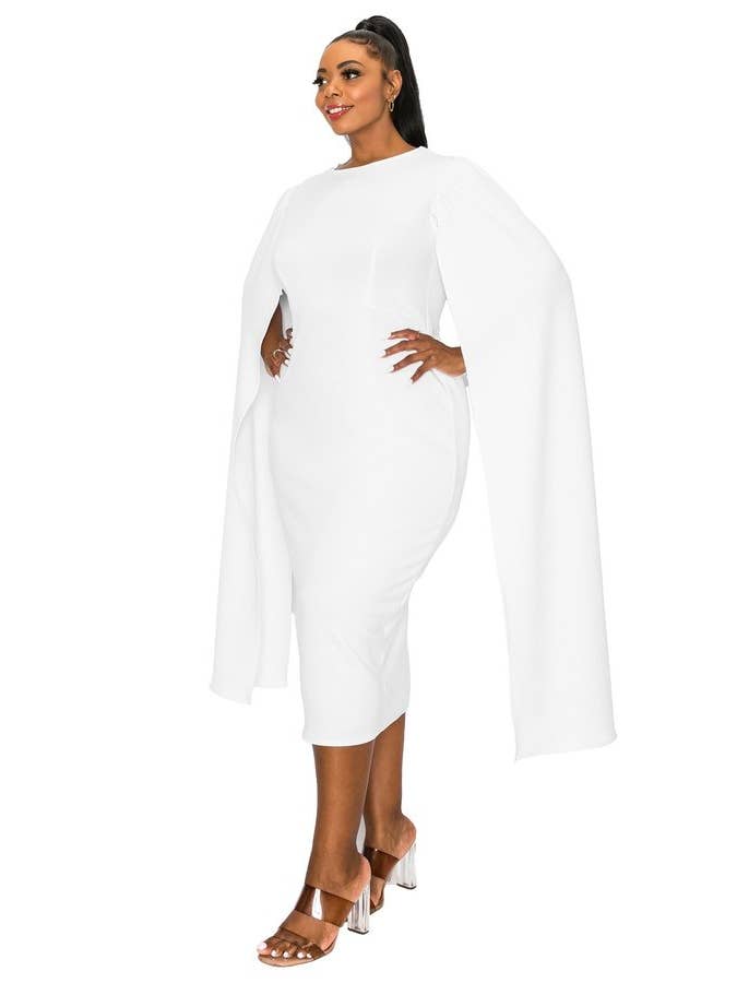 JADE DOUBLE CAPE MIDI DRESS for wholesale on Faire
