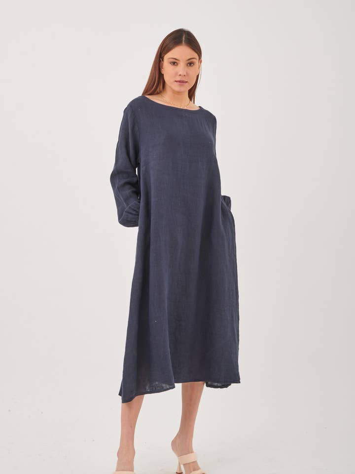 LEL-R1335 linen dress for wholesale by ORNELLA PARIS