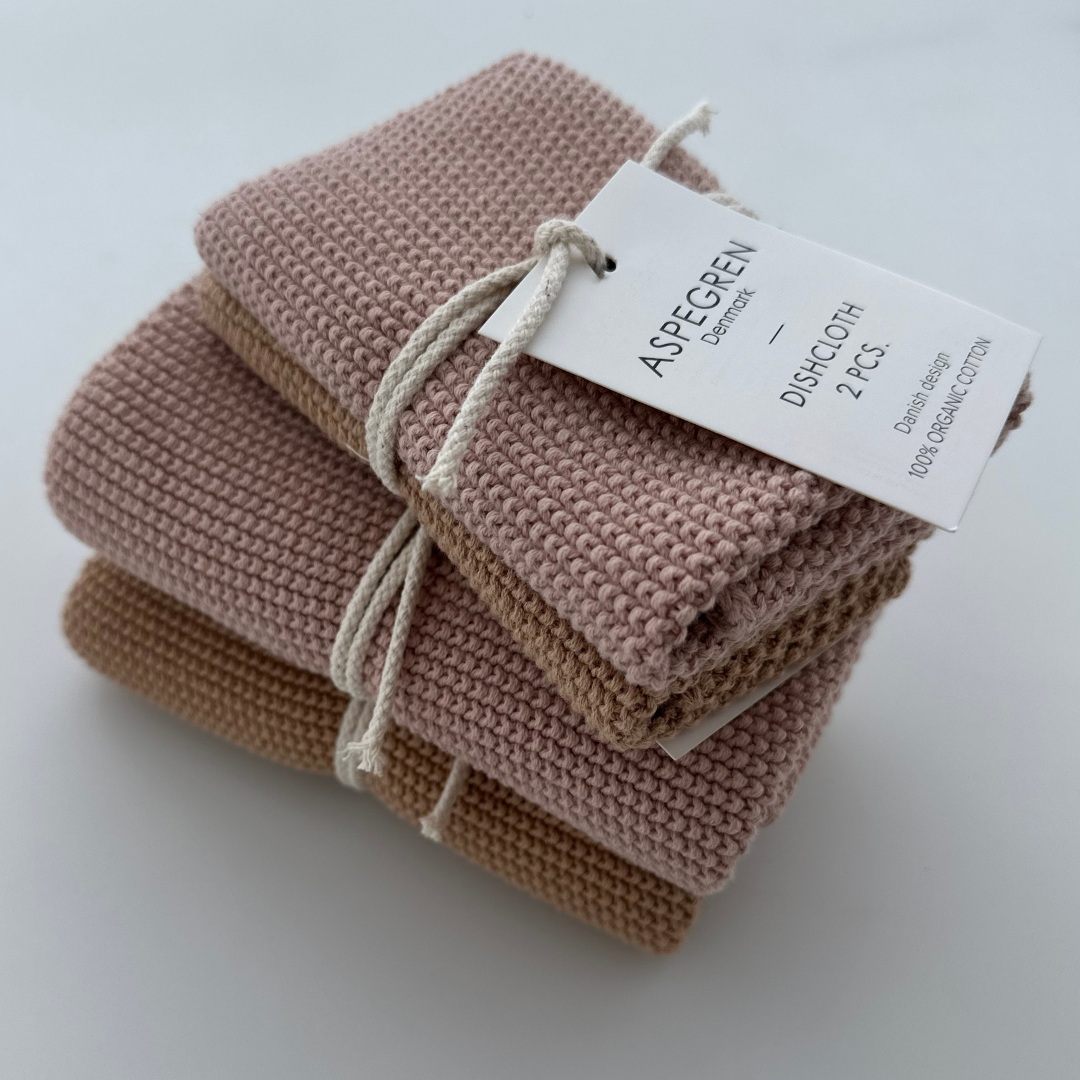 Aspegren Denmark – toalha de cozinha por atacado – Panos de prato de algodão orgânico - Conjunto com 2 unidades - Tricotados - Cor macaroon1