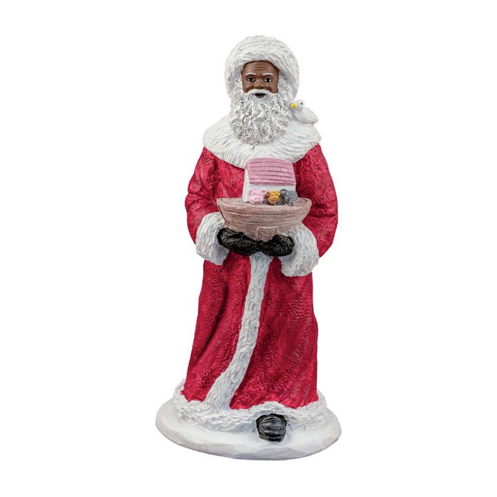 17020 : Figurine Père Noël Afro-Américain avec Bateau Jouet, 9" de hauteur pour la vente par Positive Image Gifts