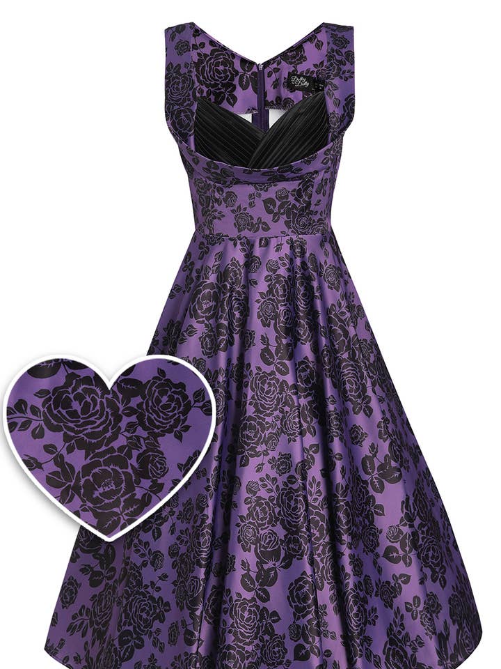 Dolly & Dotty - Wholesale Dress - Women's - Grace Vintage Style Jive Dress In Purple Floral