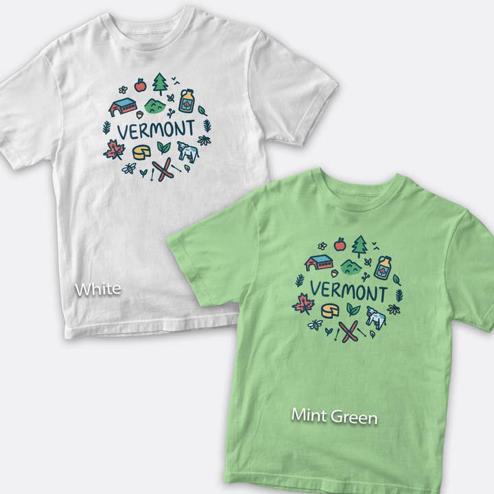 RetroPlanet - Wholesale Screen Printed T-Shirt - Kids - Vermont Doodles Playful Icons Youth T-Shirt Unisex XS-XL6