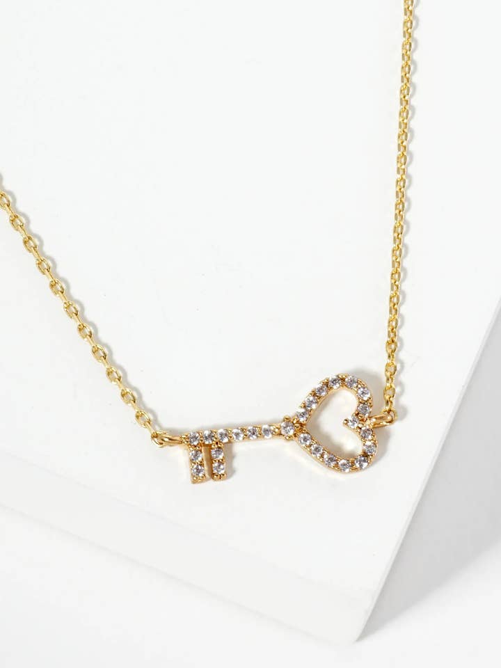18K Gold Dipped Cz Heart Key Pendant Necklace for wholesale by Wild Honey