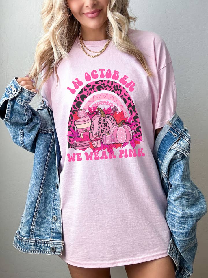 I oktober bär vi rosa skjorta, Cancer Support Shirt för wholesale av SONDO DESIGN LTD