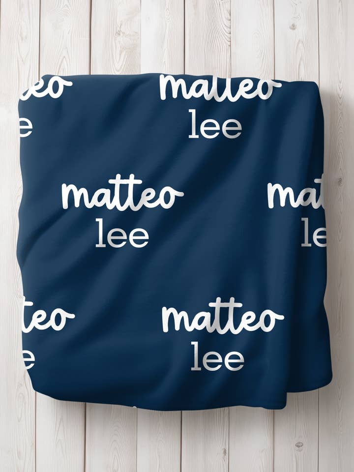 Monogram Junkie - Wholesale Bedding Blanket - Kids & Baby - Personalized Navy Blue Repeating Name Baby Blanket1
