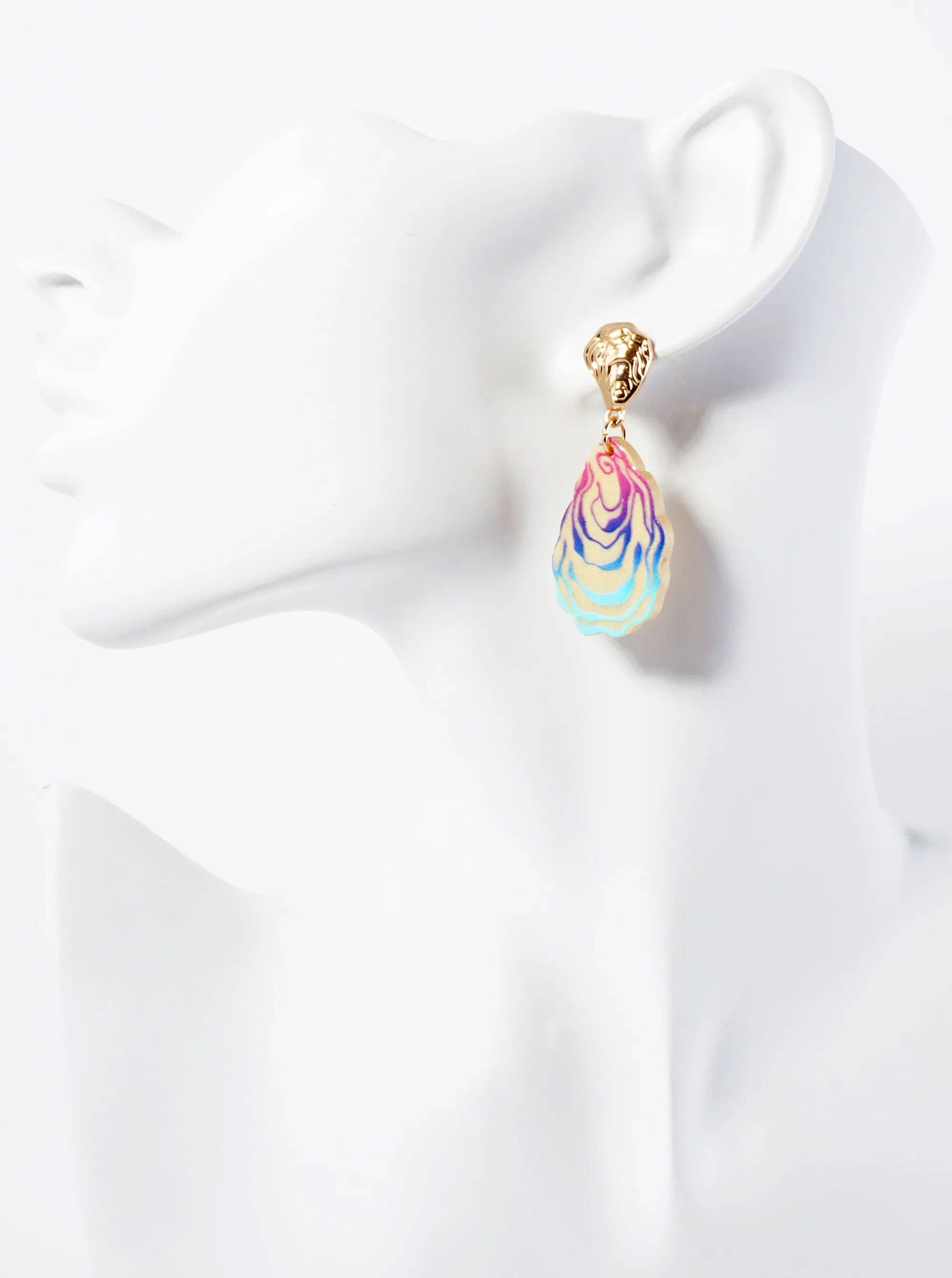 Ivory Sea-Life Laser-Cut Wood Oyster Drop Dangle Earrings for wholesale on Faire1