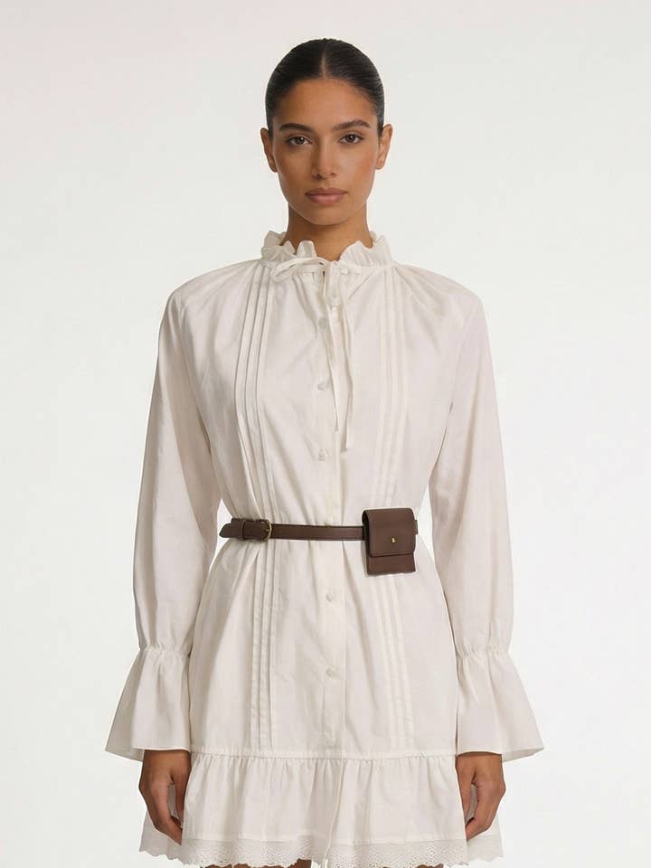 Robe en popeline de coton à volants avec sac ceinture pour la vente par LINZY