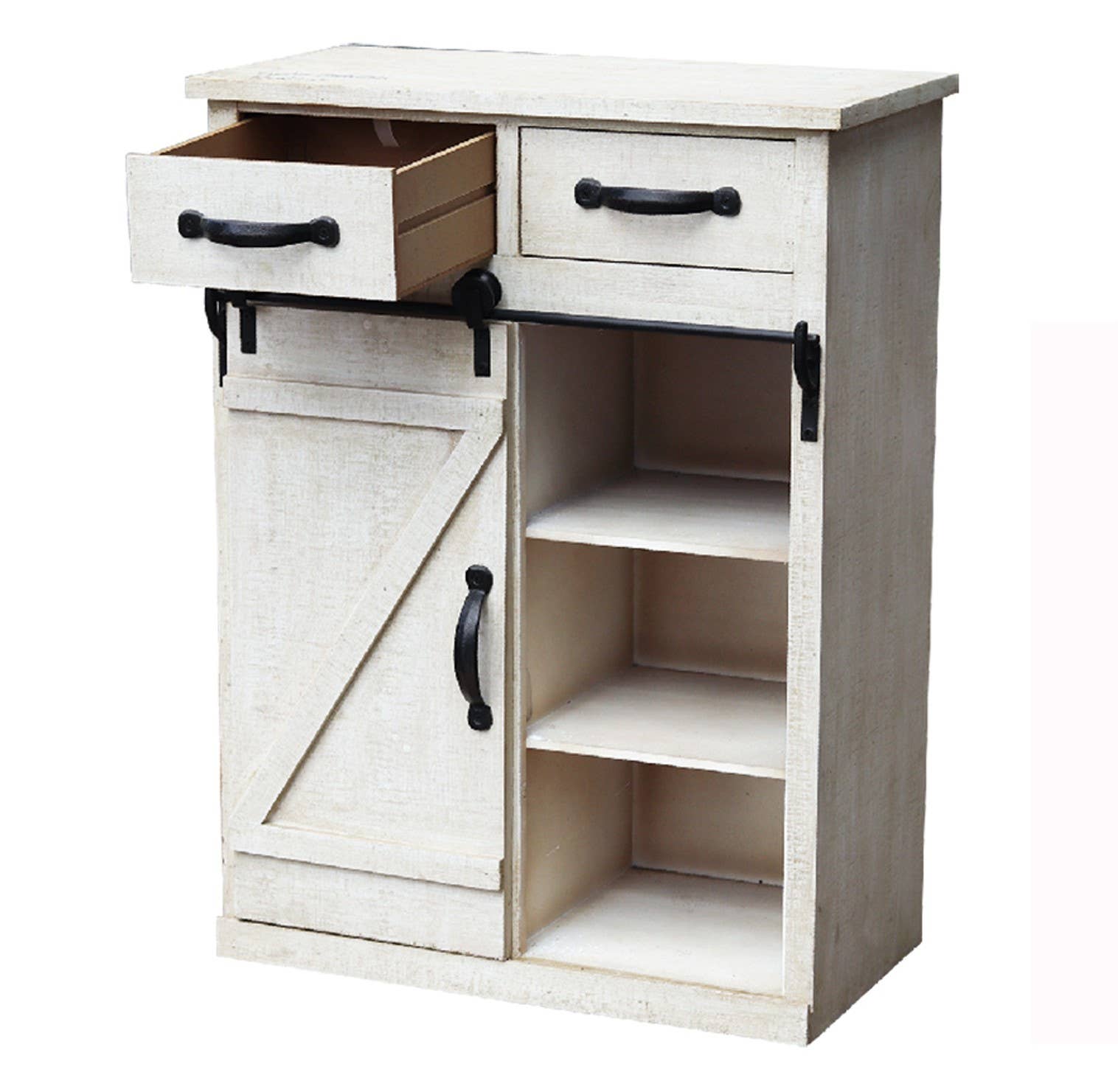 Paris Loft Inc - Wholesale Cabinet - 32''H Rustic Barn Door Wood End Table Wood Console Cabinet2