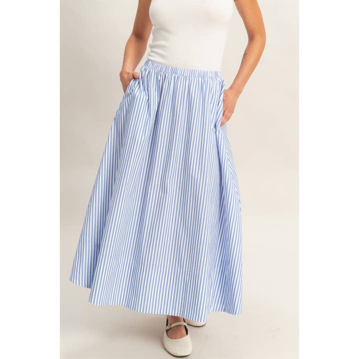 Gestreifter Flowy-Midirock mit elastischem Bund für den Großhandel von Double Zero