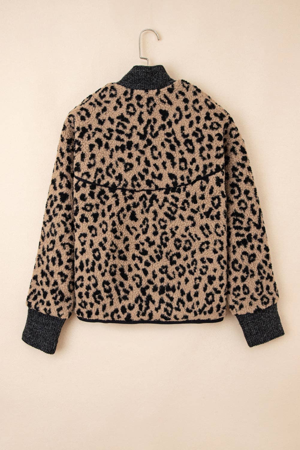 Khaki Leopard Zip-Up Side Pocket Jacket for wholesale on Faire9