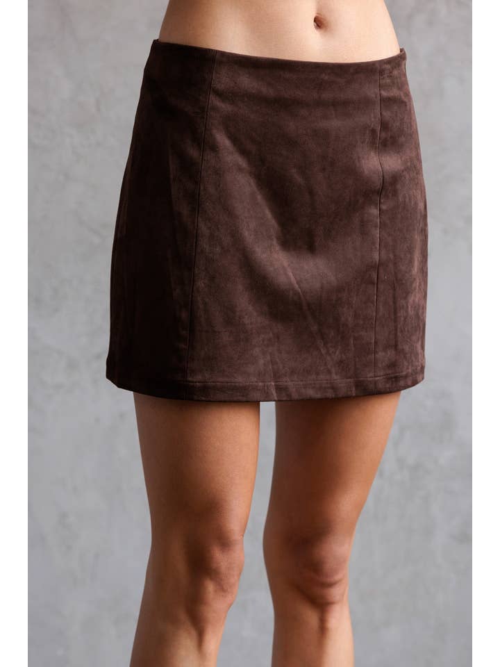 CHOCOLATE JS9161-FAUX SUEDE HIGH WAIST MINI SKIRT for wholesale on Faire2