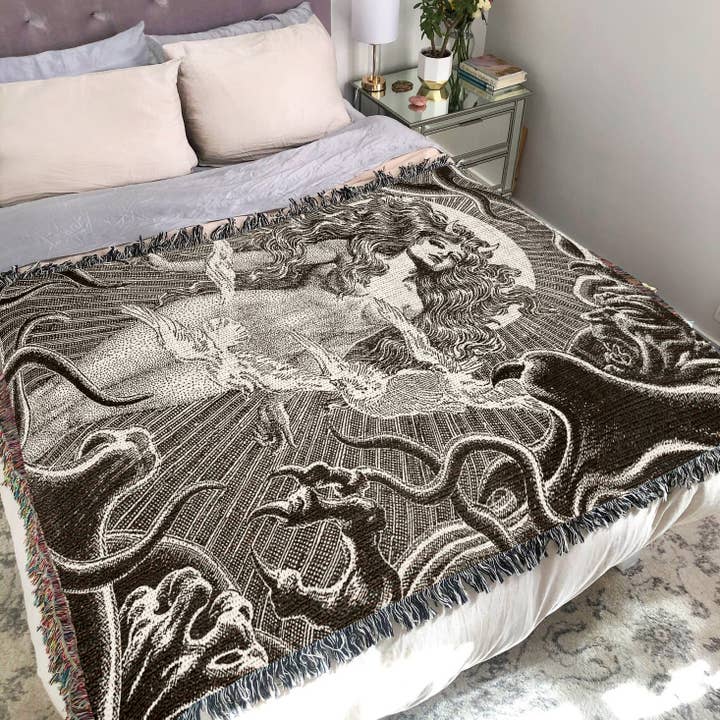 Killer Goods • Woven Blankets, Gifts, Home Decor - Wholesale Throw Blanket - Witchy Sorceress Casts a Spell Woven Throw Blanket4