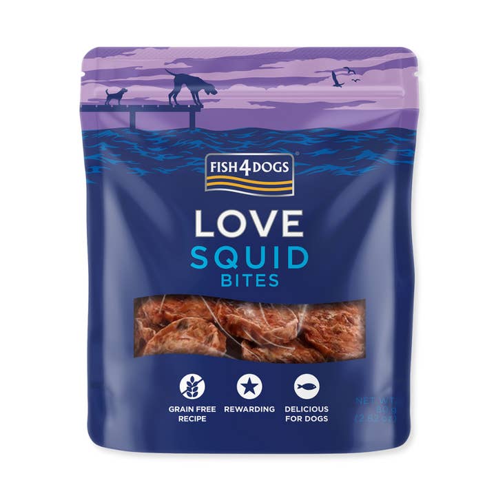 Fish4Dogs Love bocconcini di calamaro 80 g per la vendita all'ingrosso da parte di Lucky-Pet Handels- und Produktions GmbH
