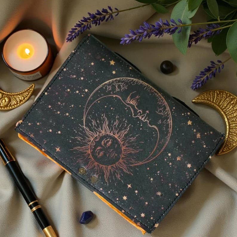 Leatherooze - Wholesale Journal Cover - Sun & Moon Leather Journal – Vintage Wiccan Grimoire1