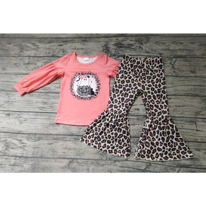 Aier Wholesale - Wholesale Top & Pant Set - Kids - Baby Girls leopard ghost bell halloween clothing sets