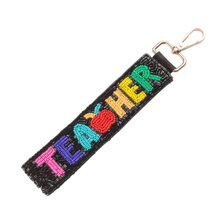 Seed bead "teacher" wristlet keychain, 2 assorted for wholesale by Kaleidoscope Accessories
