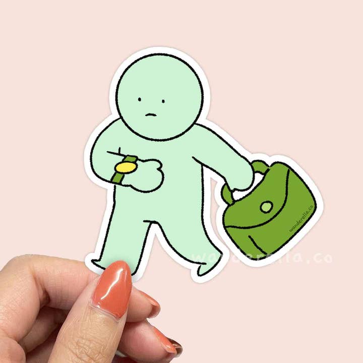 Corporate Blind Box Green Guy on the road sticker for wholesale by Wanderella