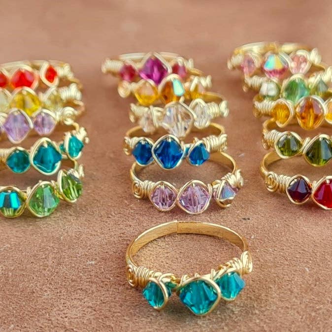 Handcrafted SVAROWSKI Stone Ring Collection – Gold Plated Copper for wholesale by Shemo