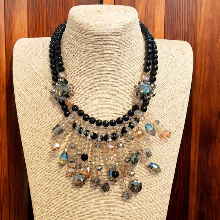 Short Layered Beaded Bib Necklace | Statement Jewelry | Boho for wholesale by Bijoux Envie Statement Jewelry