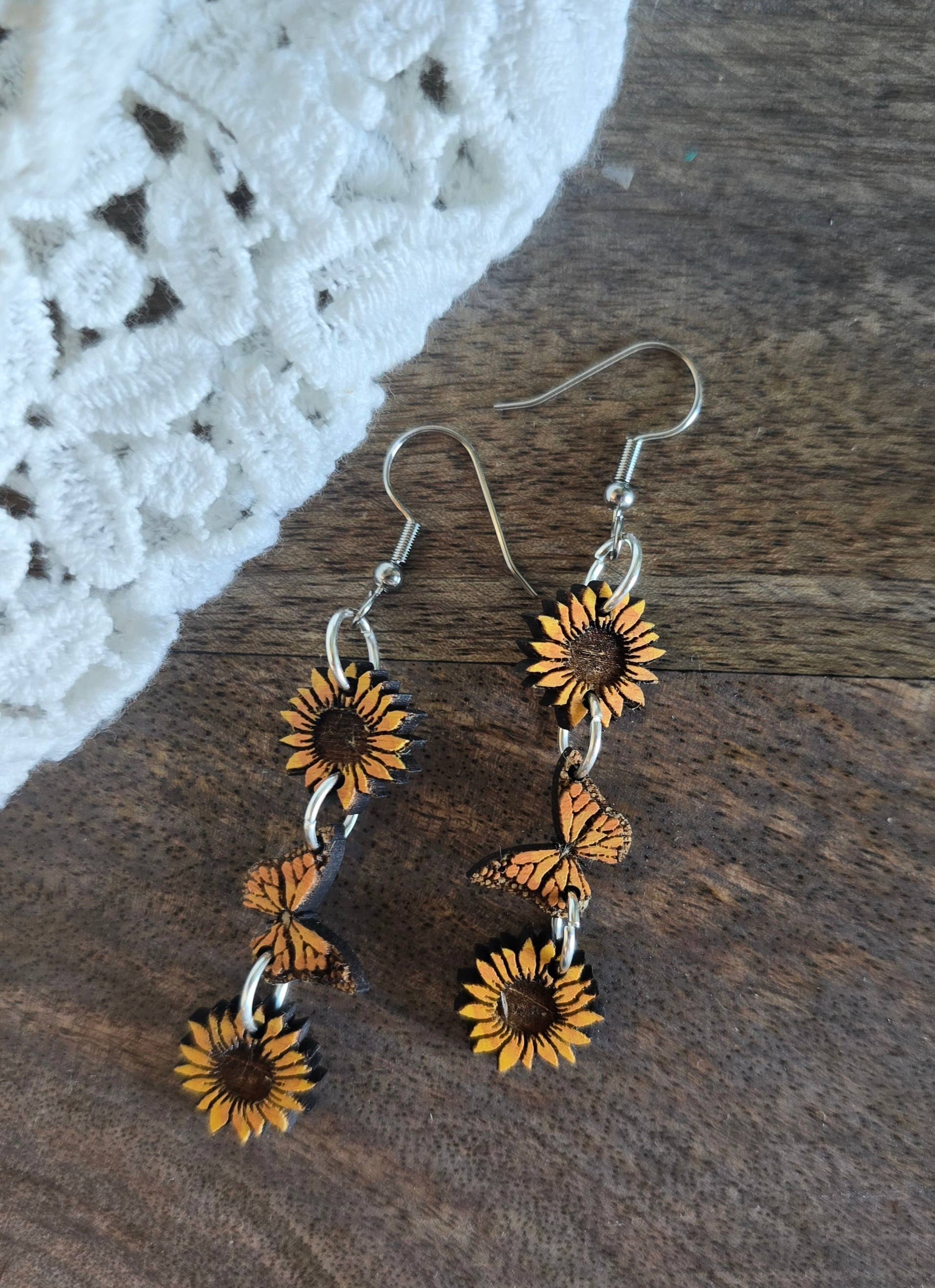 Silver Birch Designs Jewelry - Wholesale Dangle Earrings - Sunflower Monarch Butterfly Maple Earrings/ Hypoallergenic2