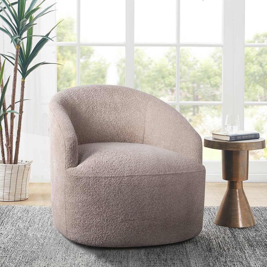 Olliix - Wholesale Chair - Faux Boucle Barrel 360 Motion Swivel Chair, Beige *