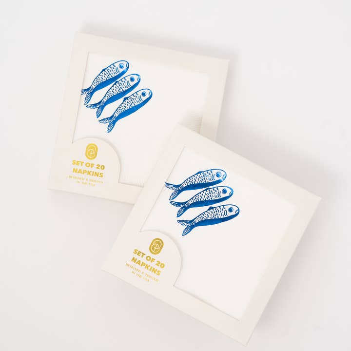 One & Only Paper - Wholesale Disposable Napkin - Sardines Cocktail Paper Beverage Napkin - Set of 20