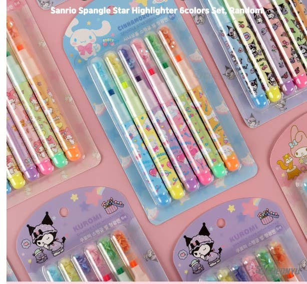 K-Wonderland – Großhandel Textmarker – Sanrio Sternförmiger Textmarker mit Glitzerkappe, 6er-Set6
