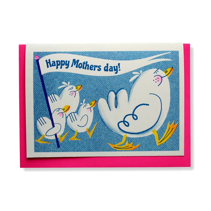 Happy Mothers Day! (Ducks) - A6 Riso Greetings Card for wholesale by Rebecca Buchanan