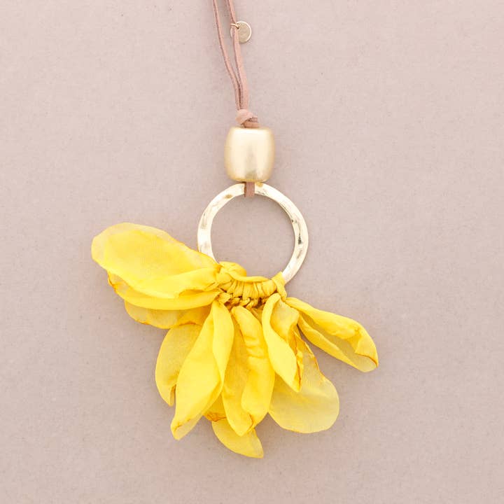 Sonata - Wholesale Halskettinghanger - Halsketting met lange ronde hanger, metaal, bloemenstof3