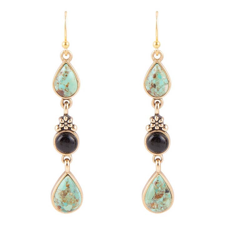 Boucles d'oreilles pendantes linéaires en onyx turquoise de Barcelone pour la vente par Barse Jewelry