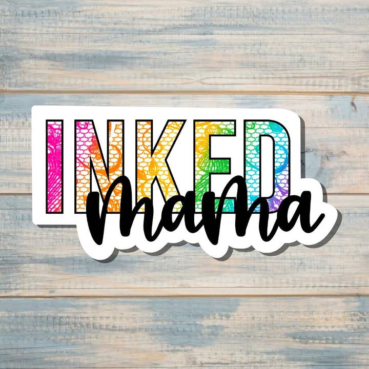 Färgglad Bläckad Mamma, Utskuren Vinylklistermärke, Boho Rolig, Vattentålig, Tatuerade Tatueringar | Klistermärke eller Magnet för wholesale av Handmade by Marlayna