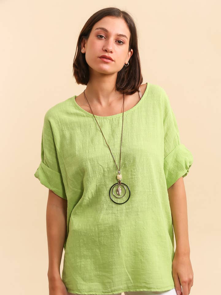 Lucky Nana - Wholesale T-Shirt - Women's - SP 21075 - Light solid cotton top with necklace