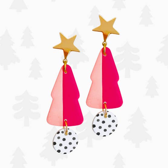 Weihnachts-Ohrring aus Fimo — Colorblock-Weihnachtsbaum für den Großhandel von Pieces of Blonde
