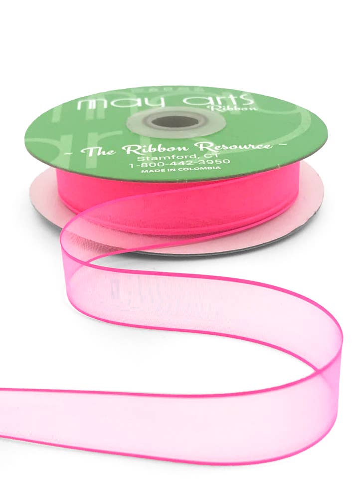 ~3/4" Neon Pink Sheer Organza Ribbon with Edge for wholesale by May Arts Ribbon