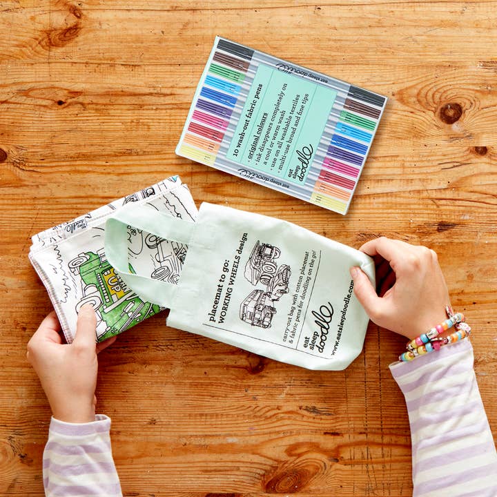 eatsleepdoodle - Wholesale Coloring Mat - Kids & Baby - DIY Coloring Kit - Cars, Trucks & Tractors Placemat to Go