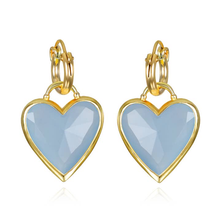 Créoles Cœur Encadré-Bleu pour la vente par Amelia Rose Jewelry