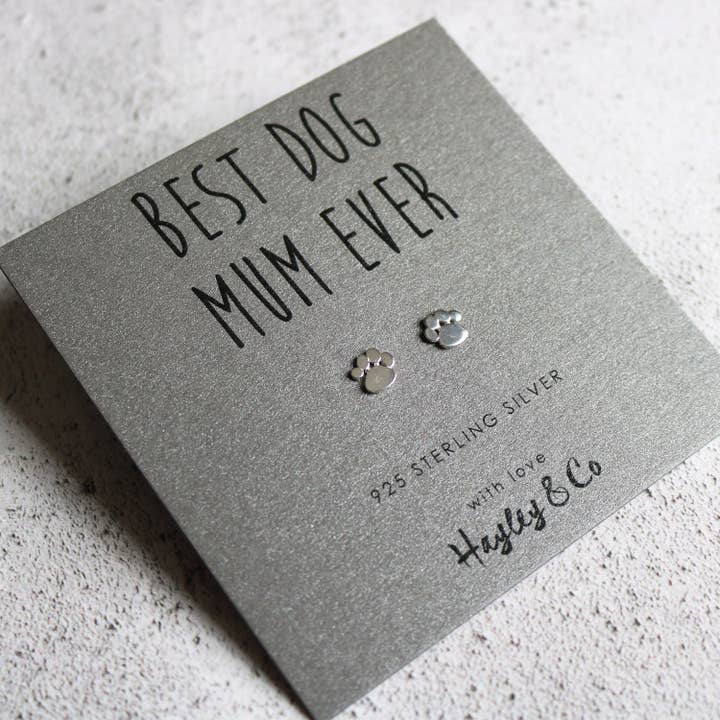 Hayley & Co - Wholesale Stud/Post Earrings - Sterling Silver Earrings Paw Print 'Best Dog Mum'3