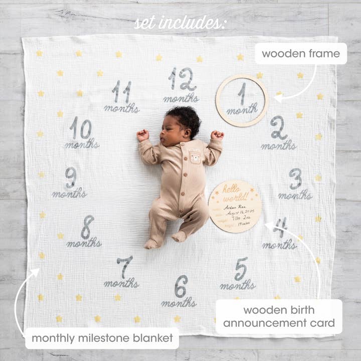 Pearhead - Wholesale Milestone Blanket - Kids & Baby - Hello World Milestone Blanket & Prop1