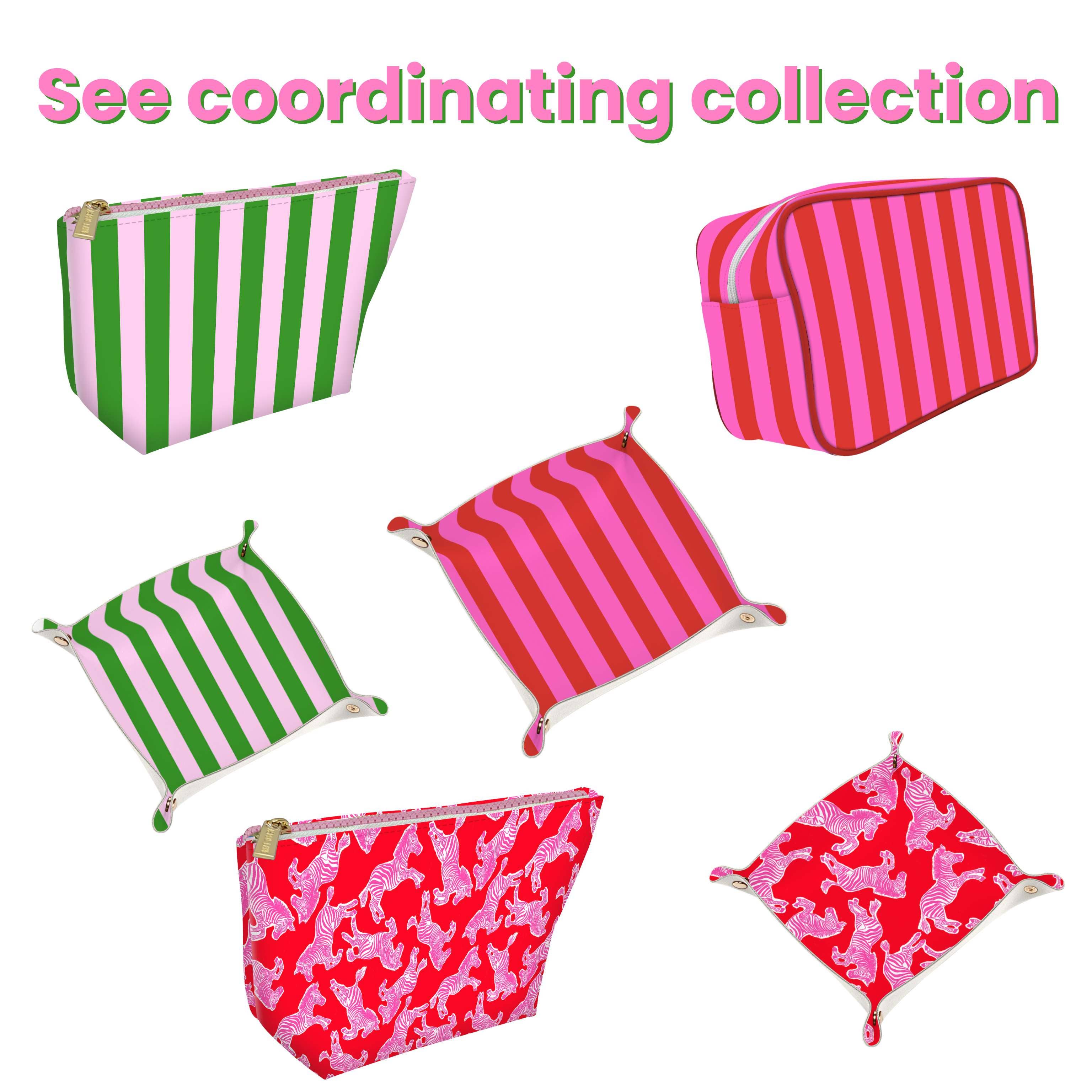 Aspen Lane - Wholesale Makeup/Cosmetic Bag - Cute pouch + cosmetic bag | leather pink & green stripe3