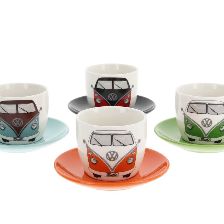 VW Collection by BRISA - Wholesale Coffee/Tea Cup - VW T1 Bus Espresso Cup 4-pc Set 100ml - Front/4 Colors