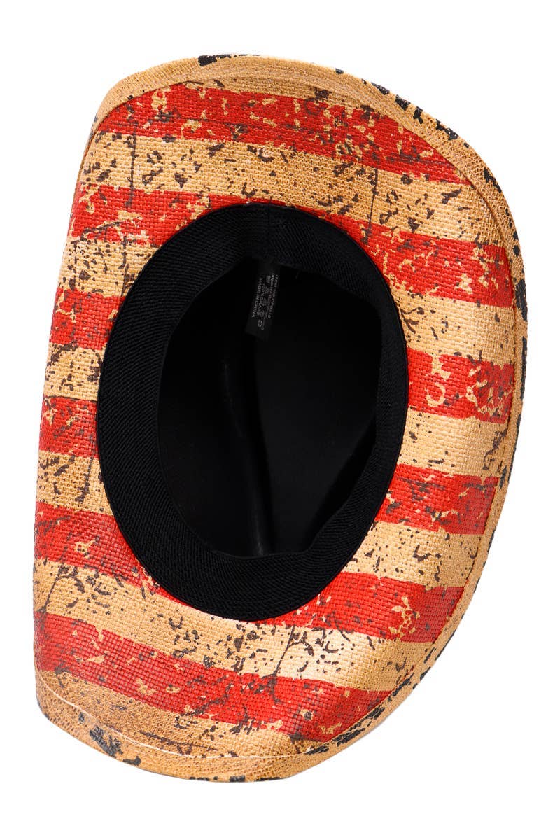 TAN Vintage Speckled American Flag Cowboy Hat for wholesale on Faire6