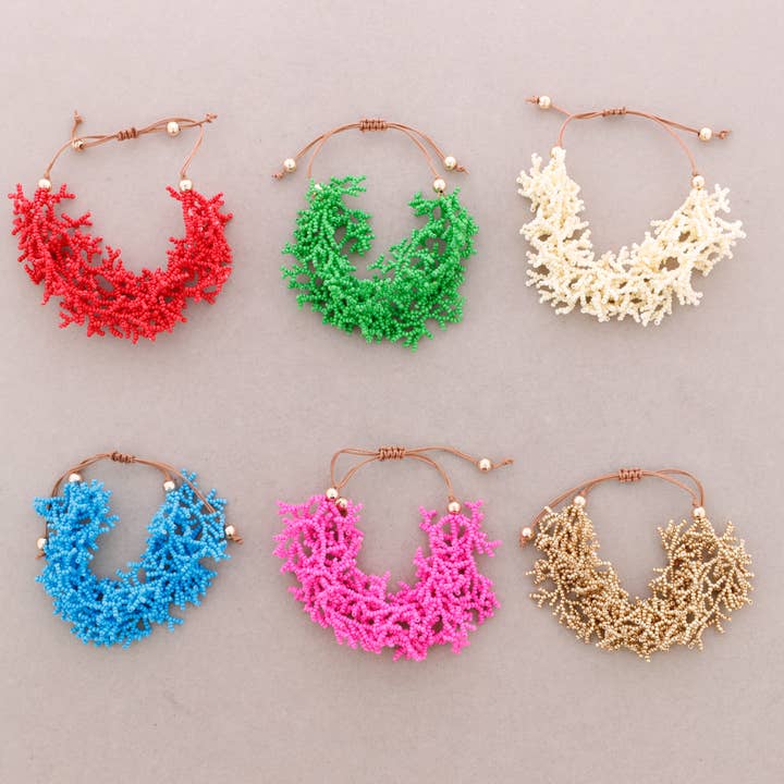 La Cuerda De Sol - Wholesale Snap Jewelry - Macrame Coral Beads Bracelet