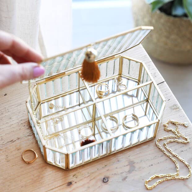 Lisa Angel - Wholesale Jewelry Box/Organizer - Large Ribbed Glass Jewellery Box in Gold