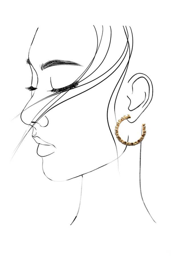 GOLD BAGUETTE RHINESTONE HOOP EARRINGS | 40E414 for wholesale on Faire3