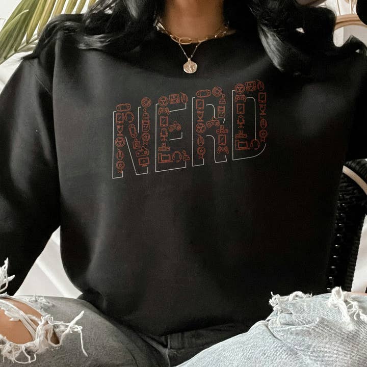 Gamer Nerd Sweatshirt, Gamer Nerd Gift Fall Pullover Sweater for wholesale by PositiveParty