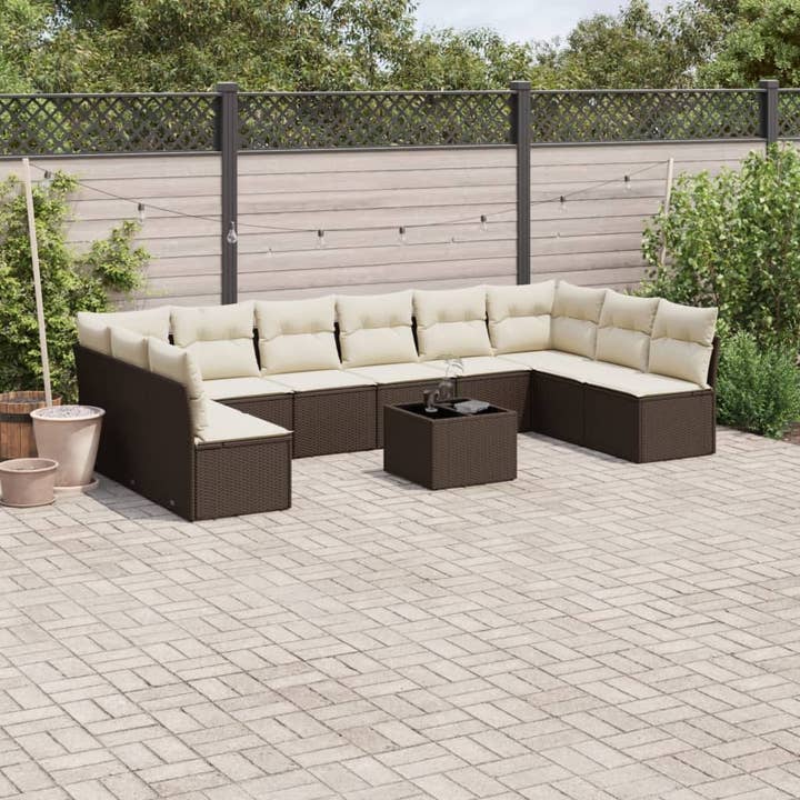 Garden Sofa Set Brown with Cream White Cushions for wholesale by American Smart